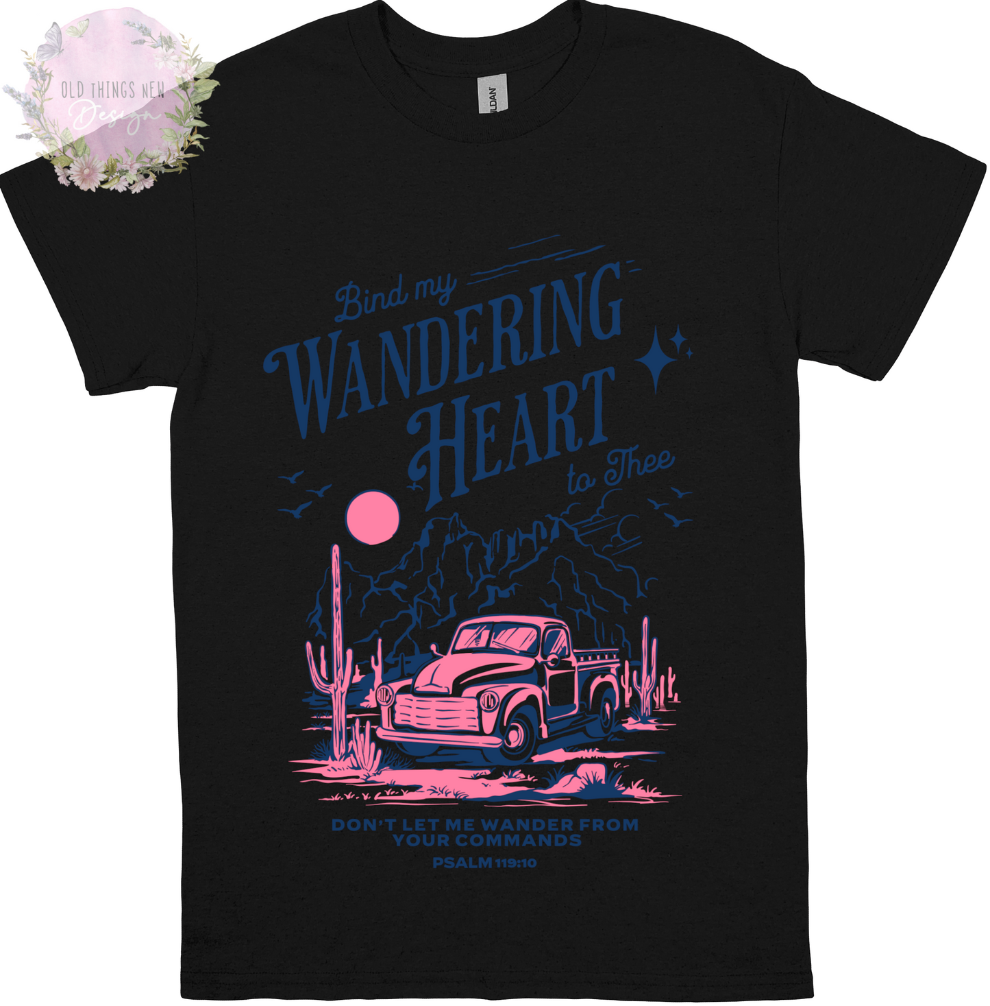 Bind My Wondering Heart Navy/Pink Adults T-Shirt