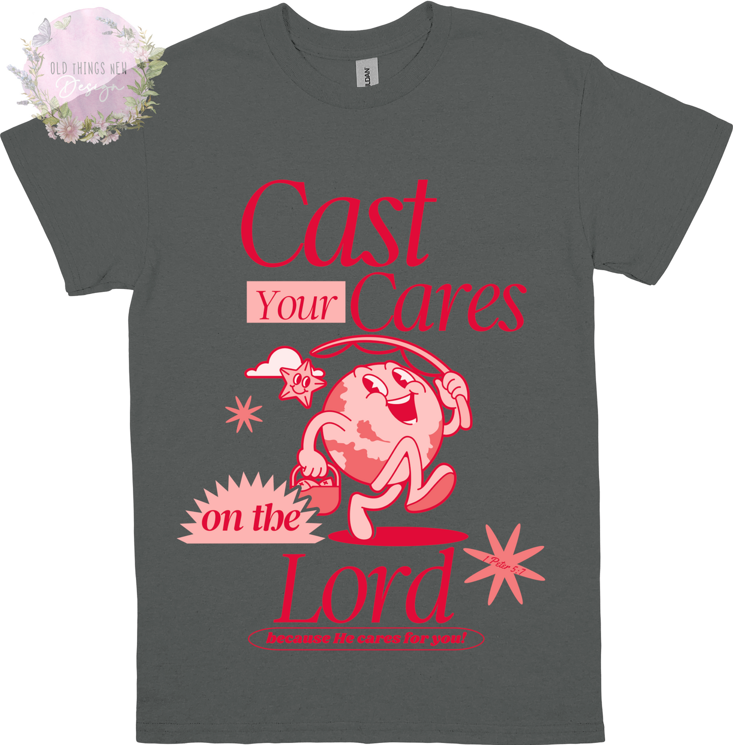 Cast Your Cares (Red) Adults T-Shirt