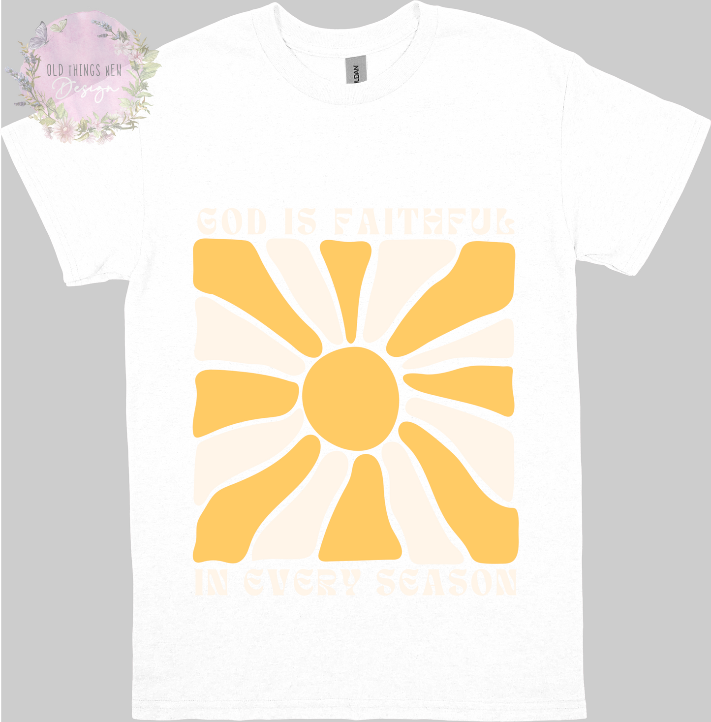 God Is Faithful In Every Season (White/Yellow) Adults T-Shirt
