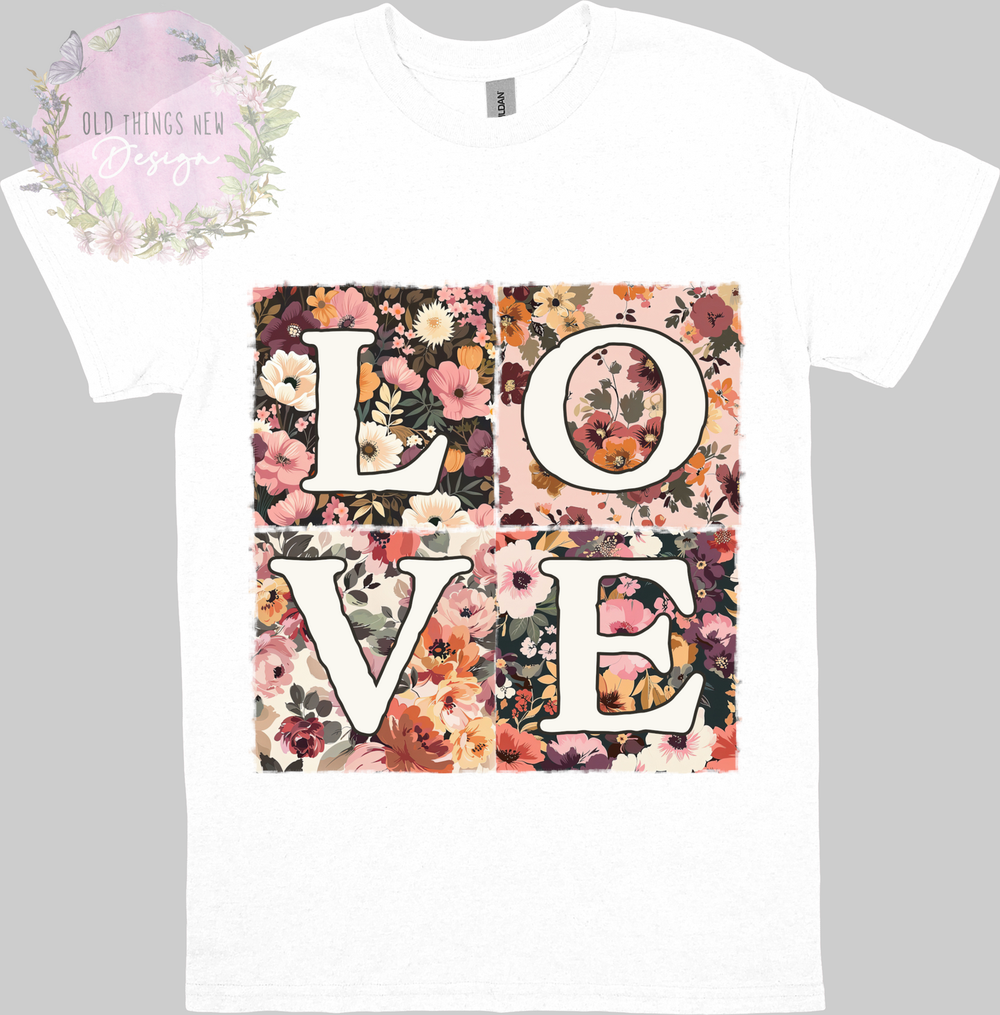 LOVE Floral Patchwork T-Shirt Adults (White)