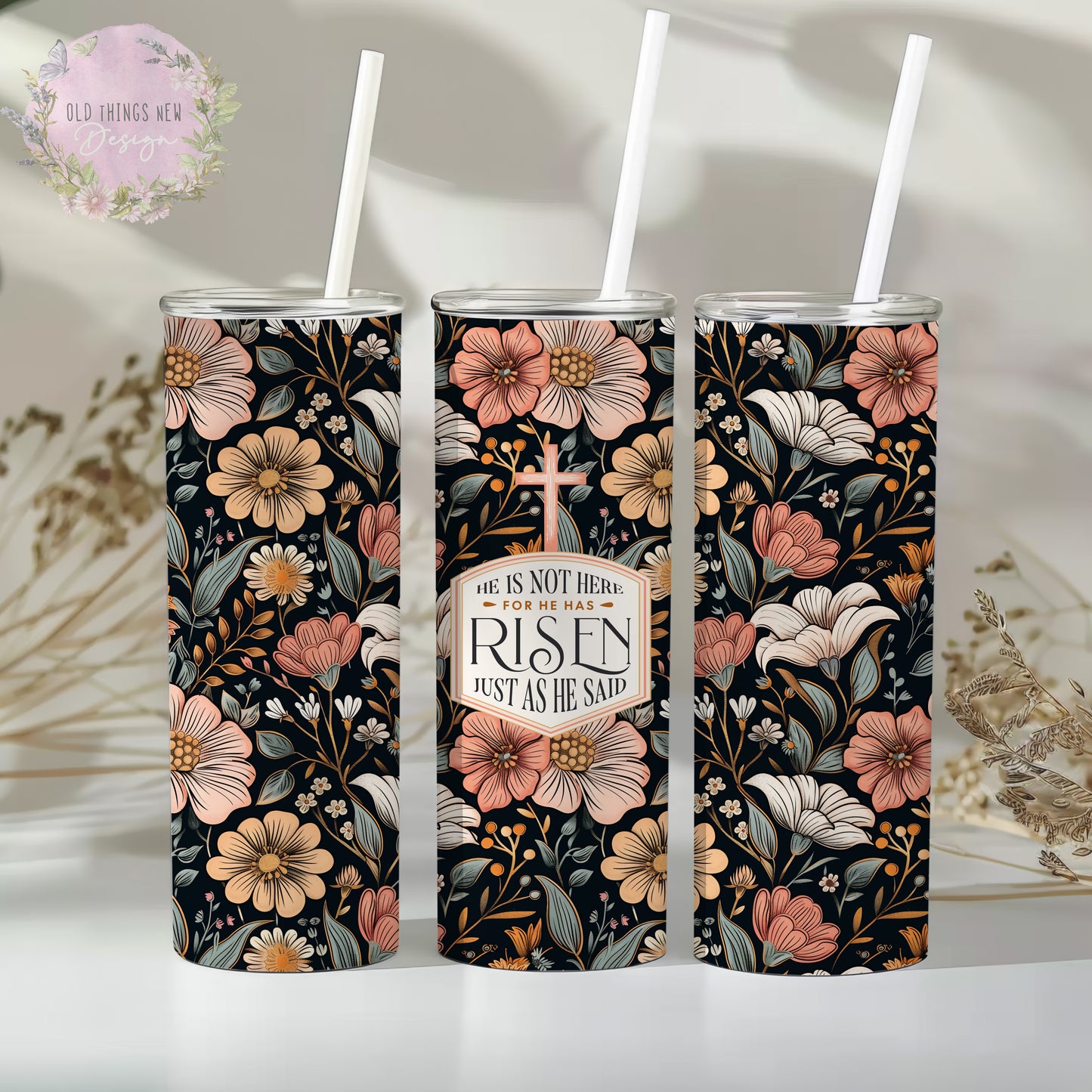 For He Has Risen Black 20z Tumbler