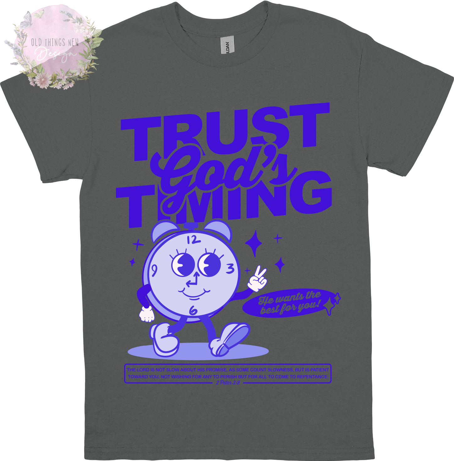 Trust God's Timing (Blue) Adults T-Shirt