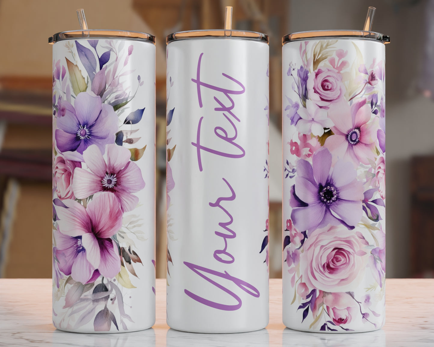 Personalised Purple Floral 20z Tumbler