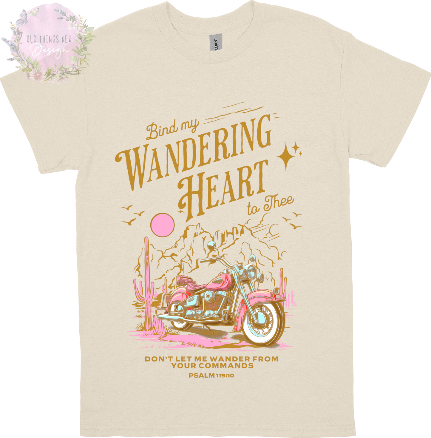 Bind My Wondering Heart Pink/Gold Motorcycle Adults T-Shirt