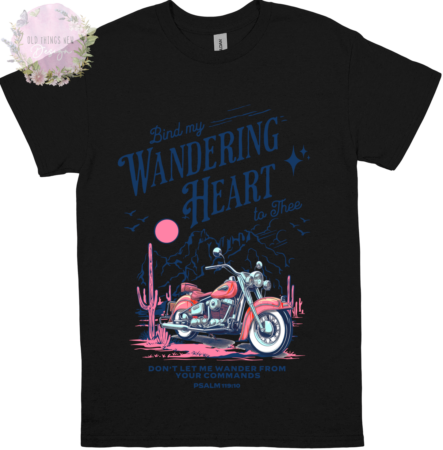 Bind My Wondering Heart Navy/Pink Motorcycle Adults T-Shirt