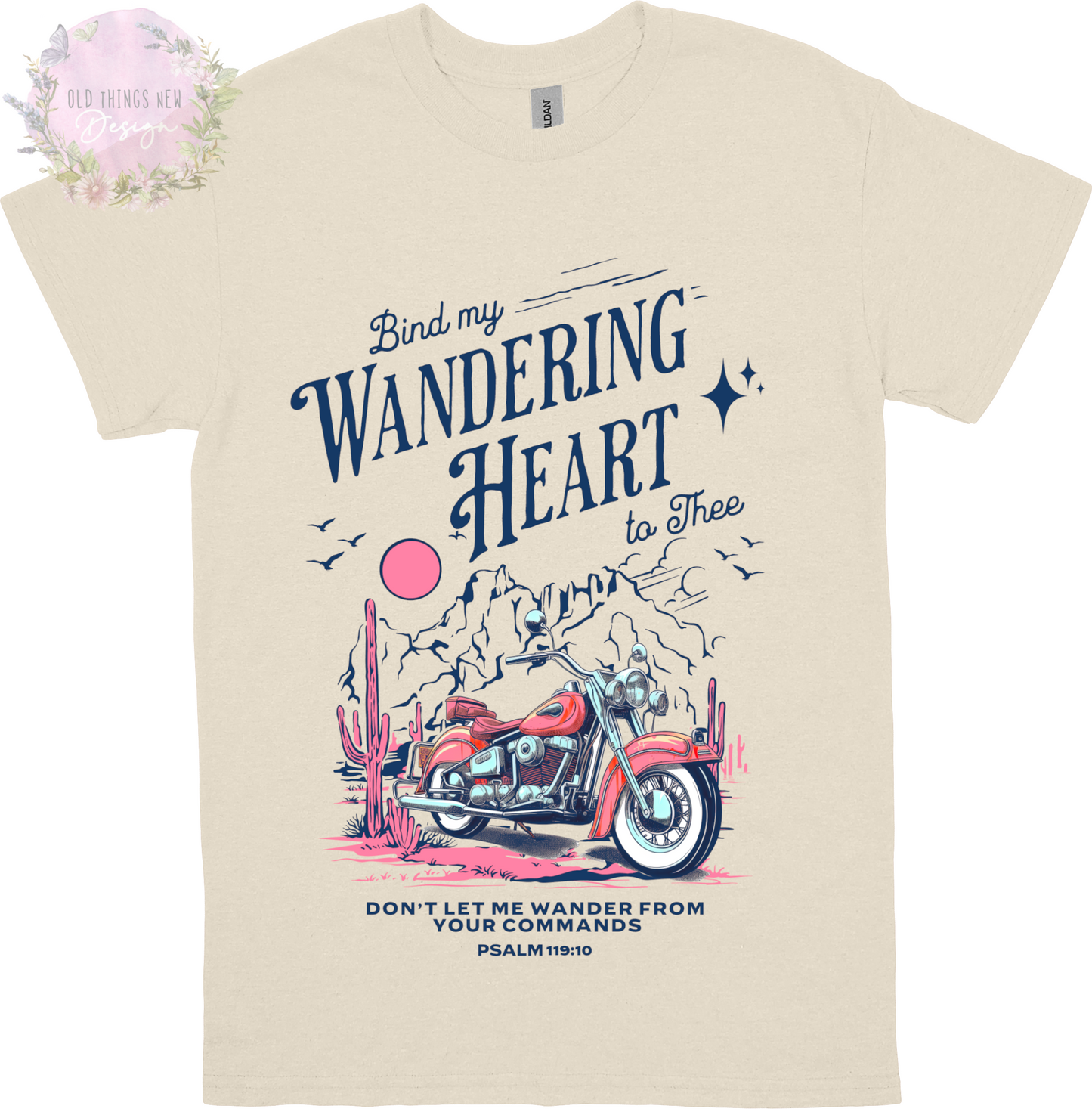 Bind My Wondering Heart Navy/Pink Motorcycle Adults T-Shirt