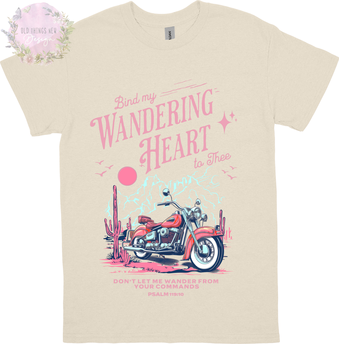 Bind My Wondering Heart Pink Turquoise Motorcycle Adults T-Shirt