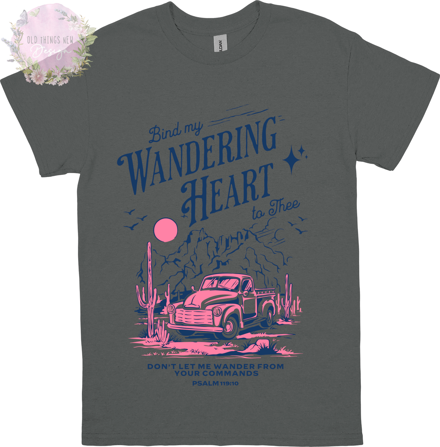 Bind My Wondering Heart Navy/Pink Adults T-Shirt