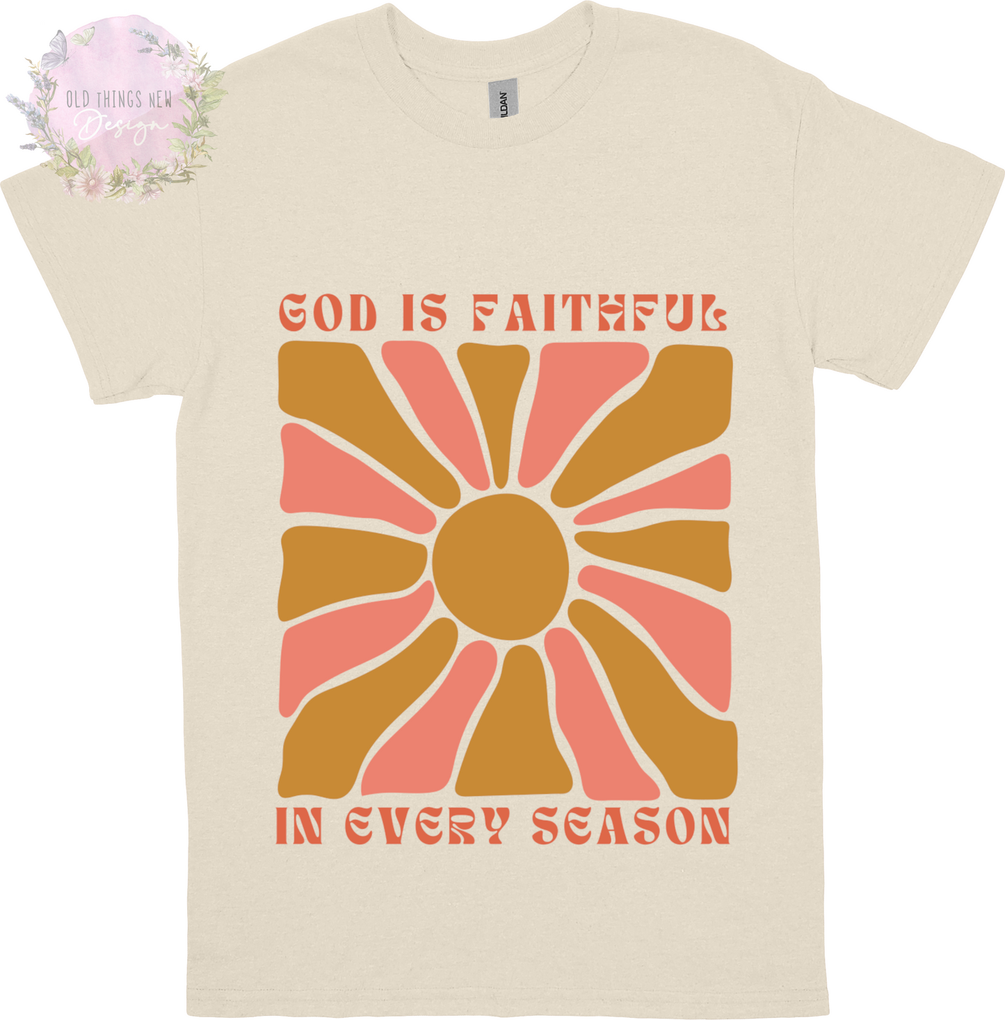 God Is Faithful In Every Season (Pink/khaki) Adults T-Shirt