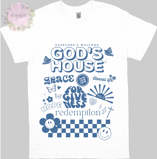 God's House(Blue) Adults T-Shirt