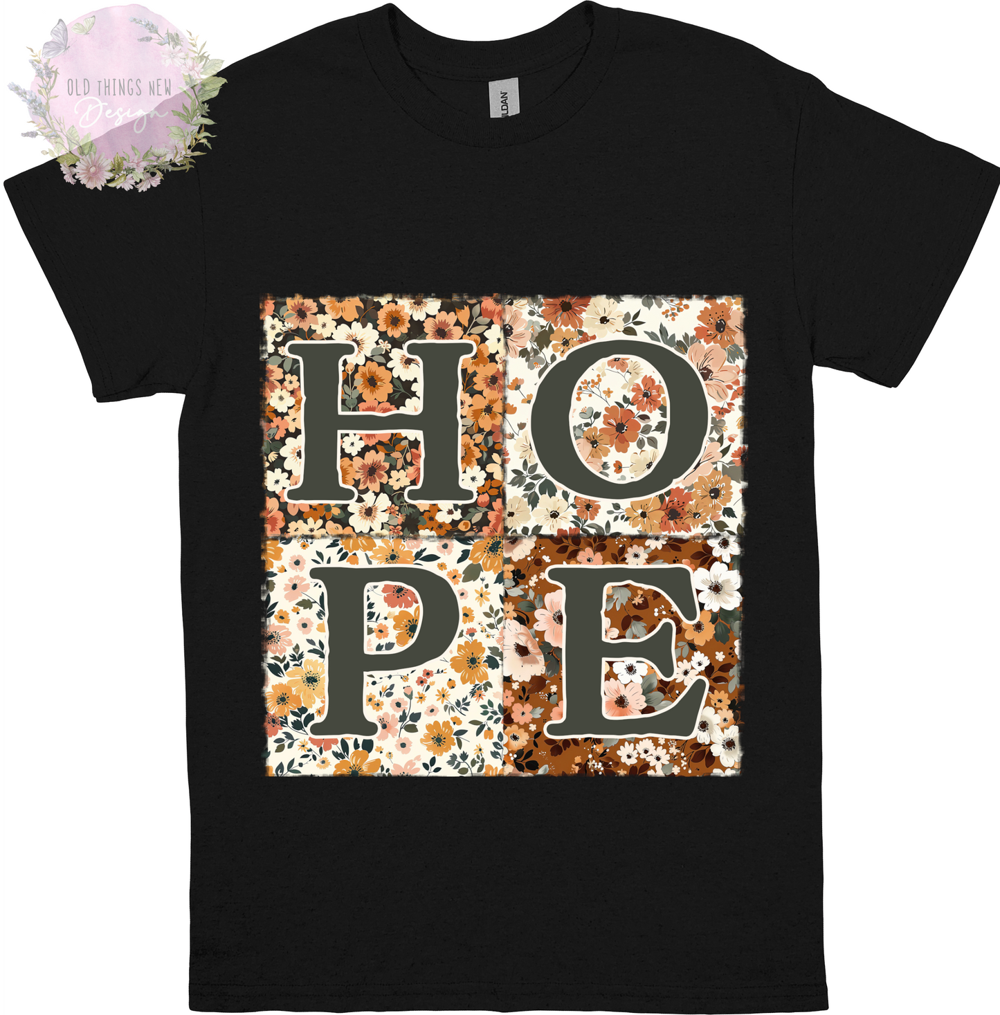 HOPE Floral Patchwork T-Shirt Adults (Dark)