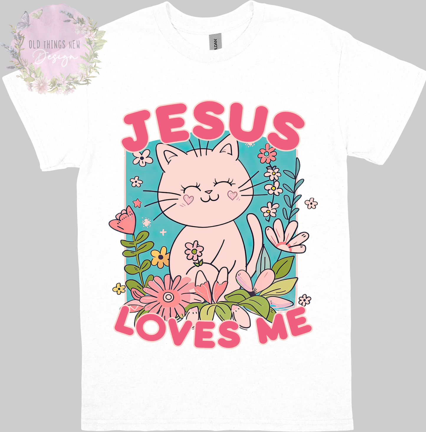 Jesus Loves Me Kitten(Pink) Kids T-Shirt