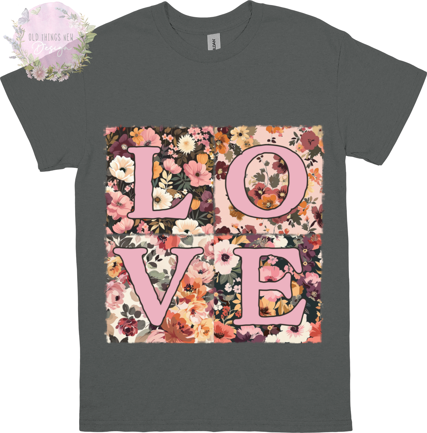 LOVE Floral Patchwork T-Shirt Adults (Pink)