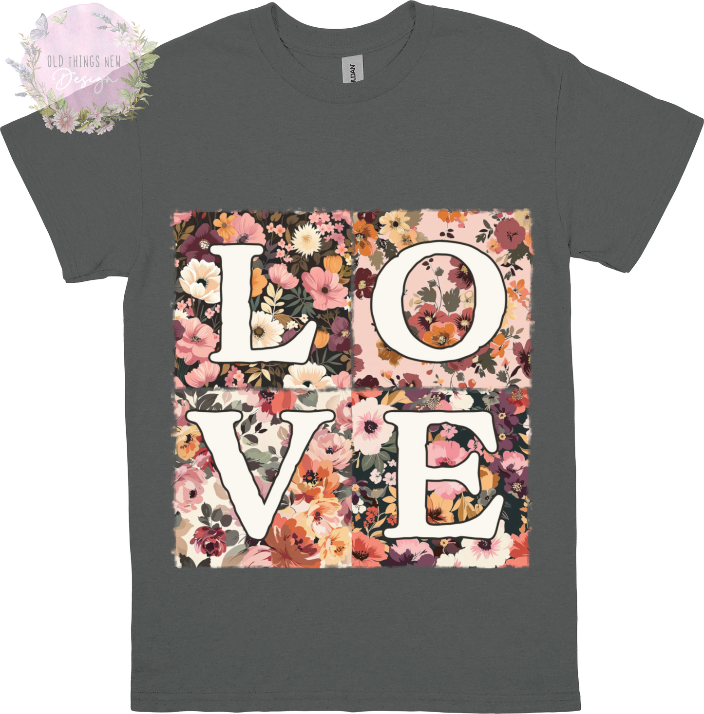 LOVE Floral Patchwork T-Shirt Adults (White)