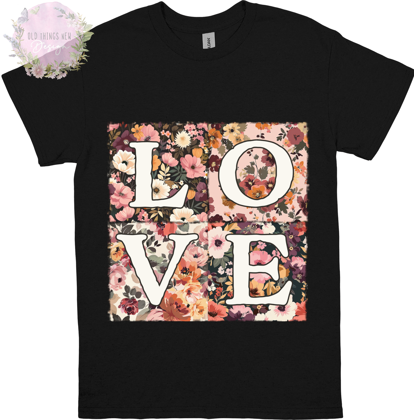 LOVE Floral Patchwork T-Shirt Adults (White)