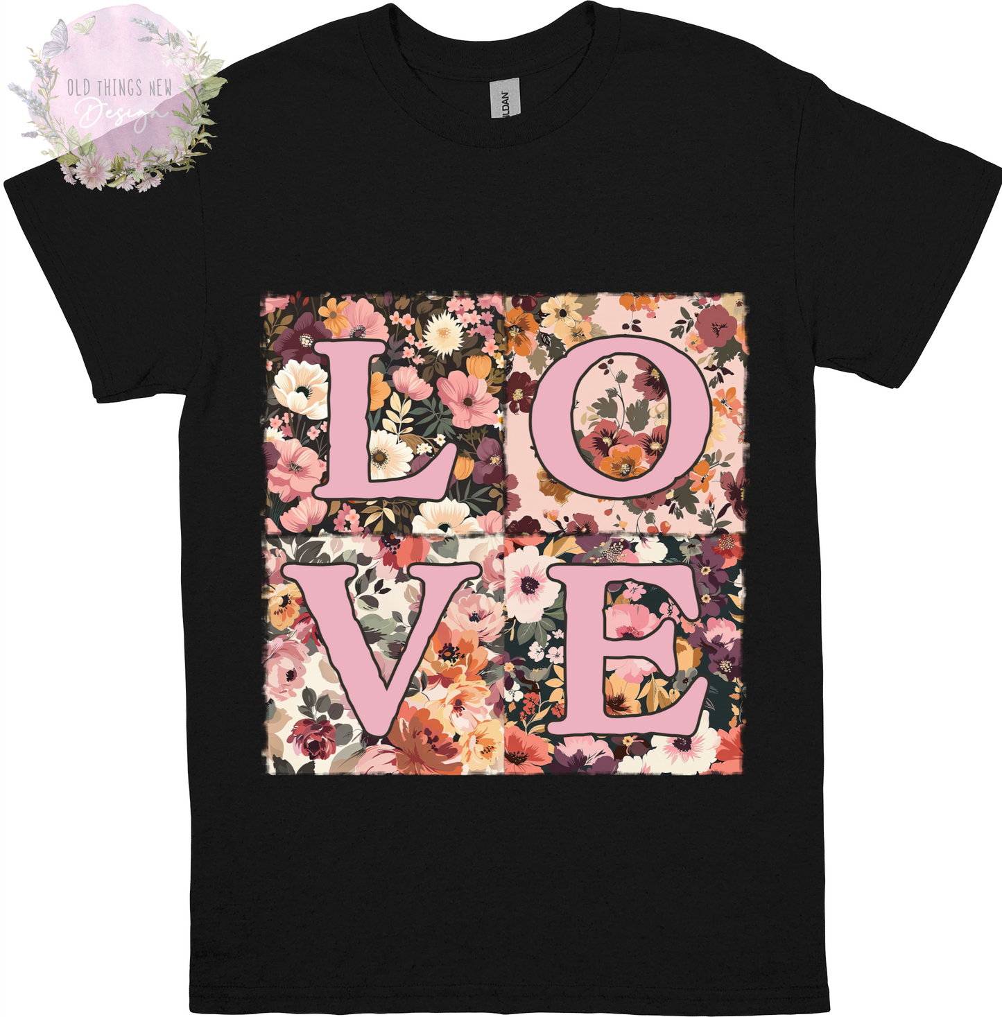 LOVE Floral Patchwork T-Shirt Adults (Pink)