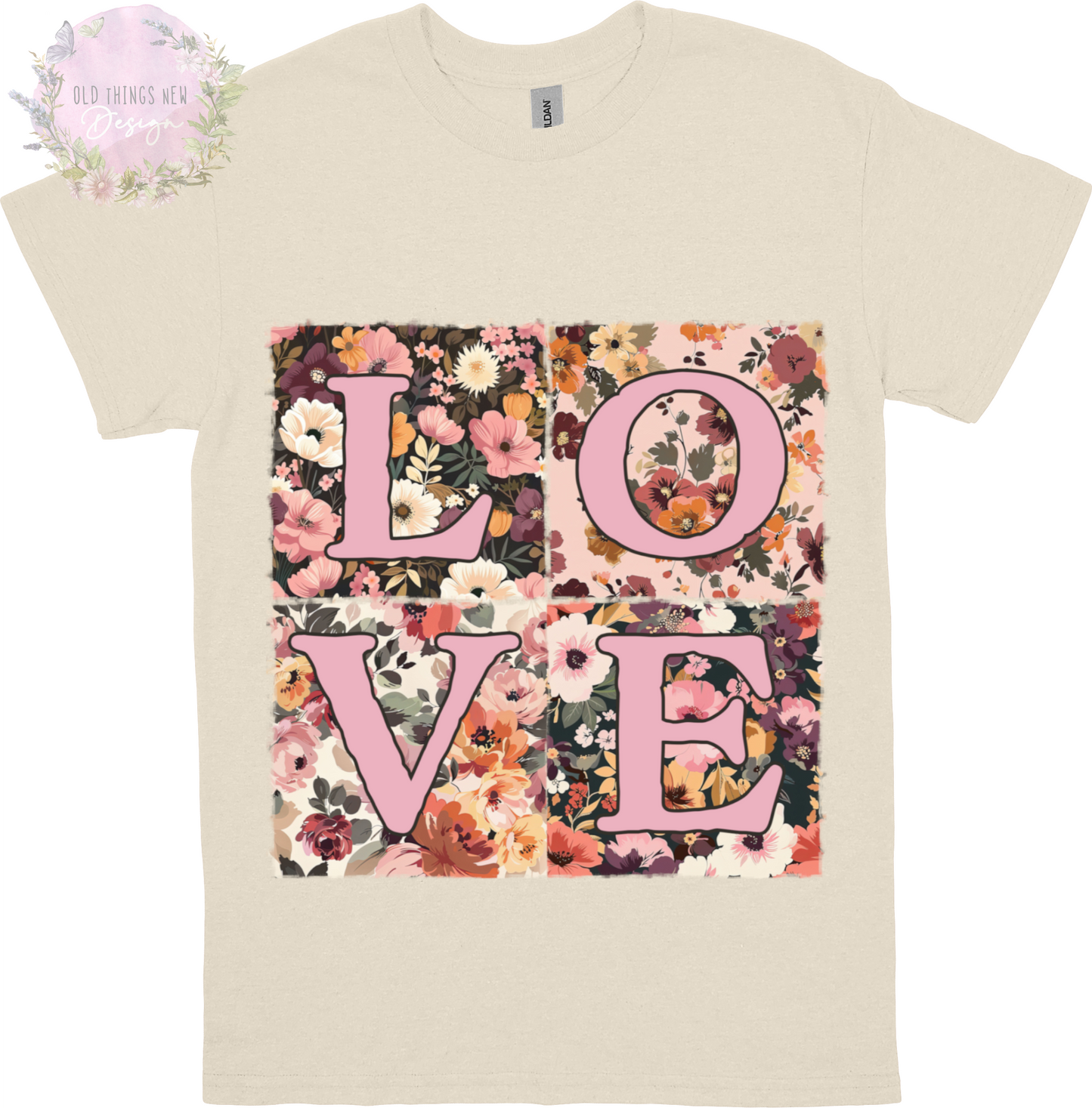 LOVE Floral Patchwork T-Shirt Adults (Pink)