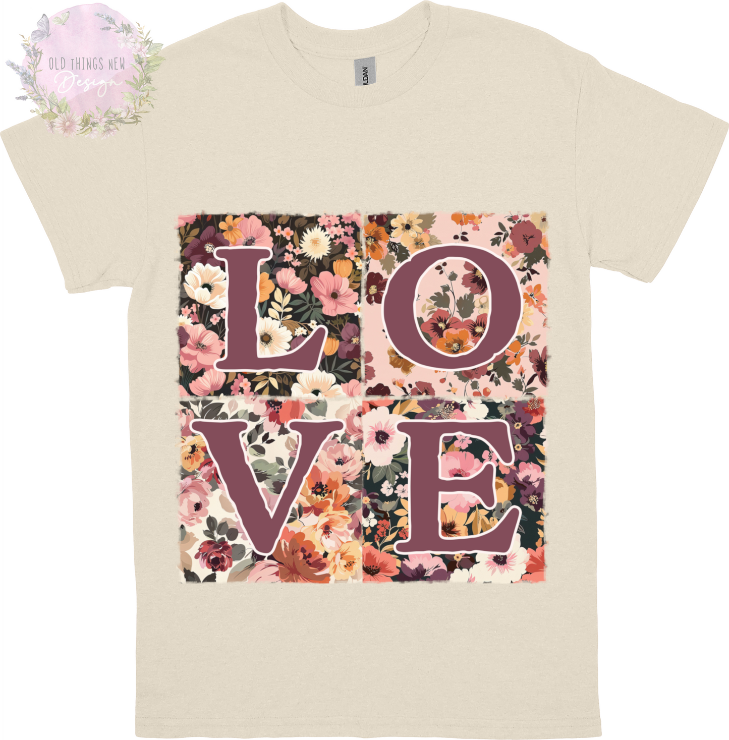 LOVE Floral Patchwork T-Shirt Adults (Plum)