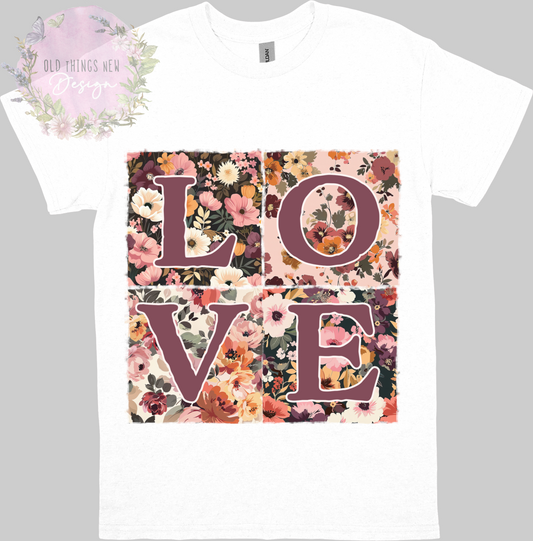 LOVE Floral Patchwork T-Shirt Adults (Plum)