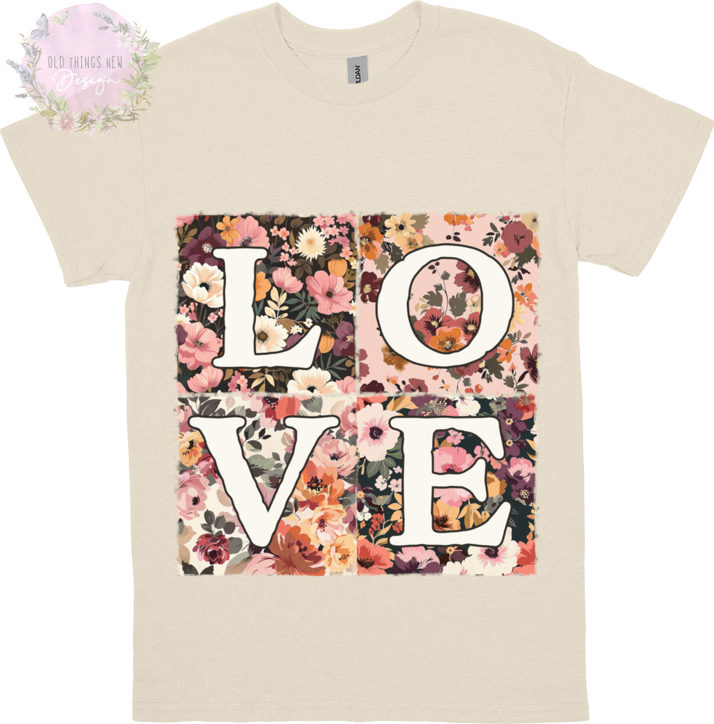 LOVE Floral Patchwork T-Shirt Adults (White)