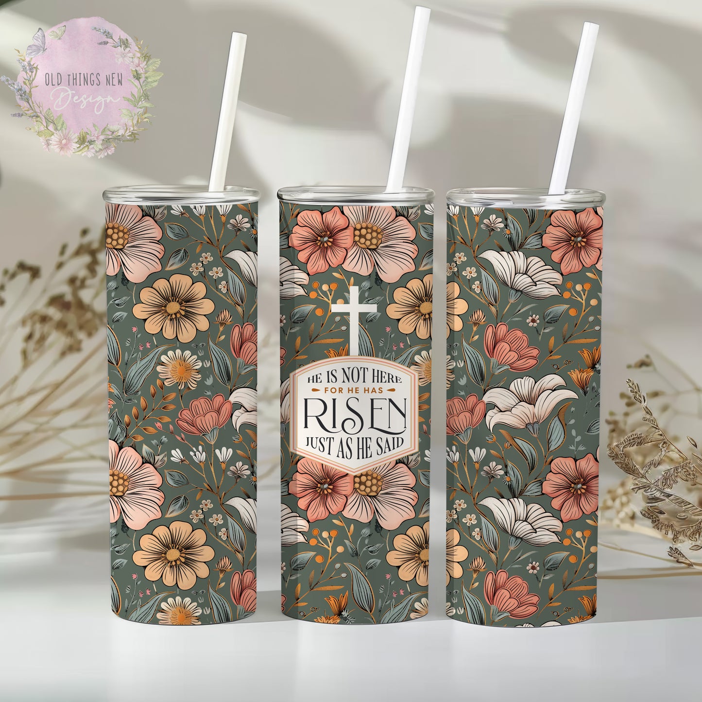 For He Has Risen Green 20z Tumbler