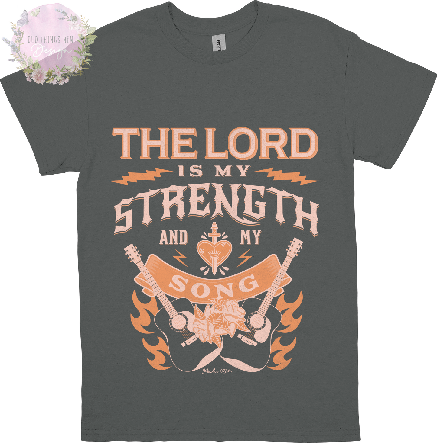 The Lord Is My Strength and my song Adults T-Shirt (Peach)
