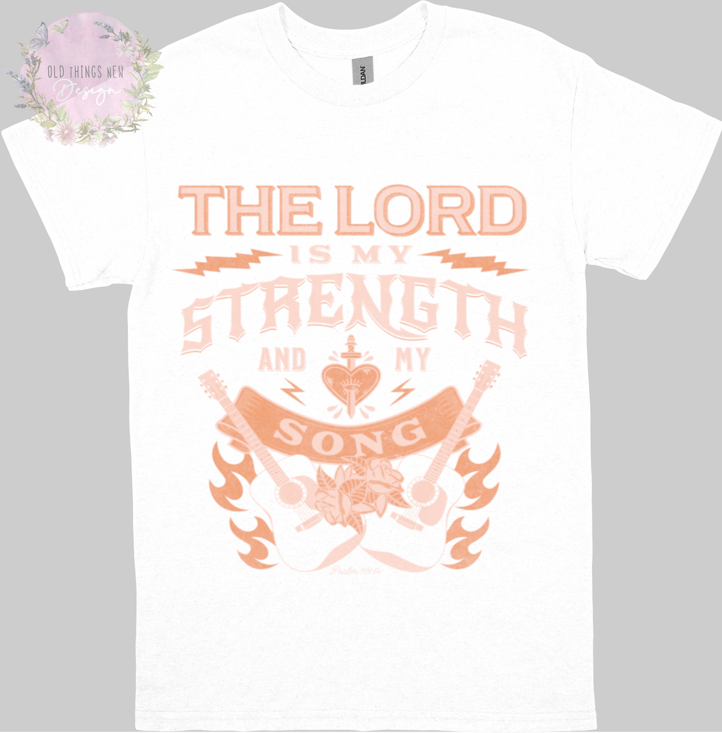 The Lord Is My Strength and my song Adults T-Shirt (Peach)