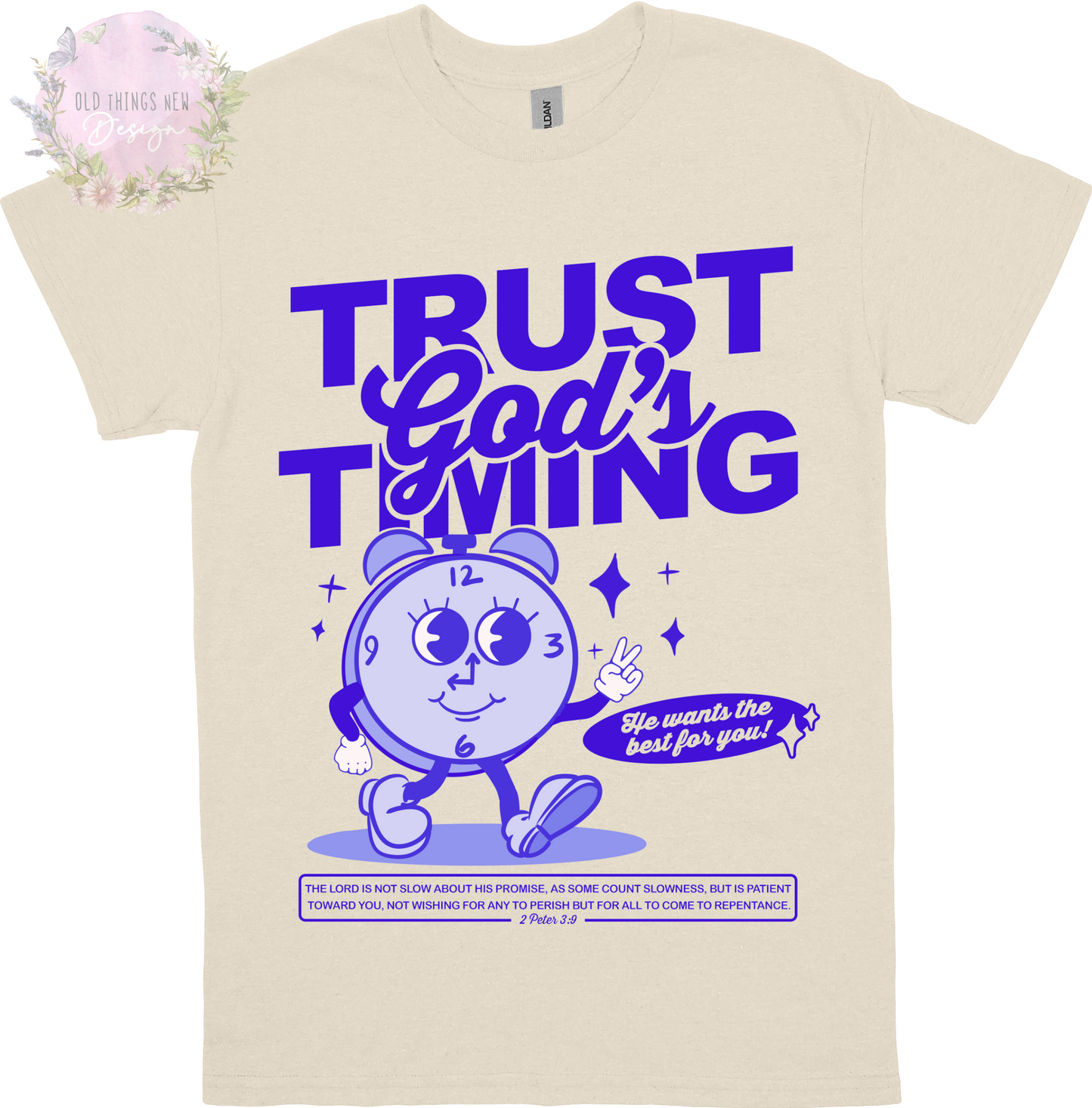 Trust God's Timing (Blue) Adults T-Shirt