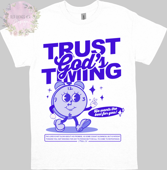 Trust God's Timing (Blue) Adults T-Shirt