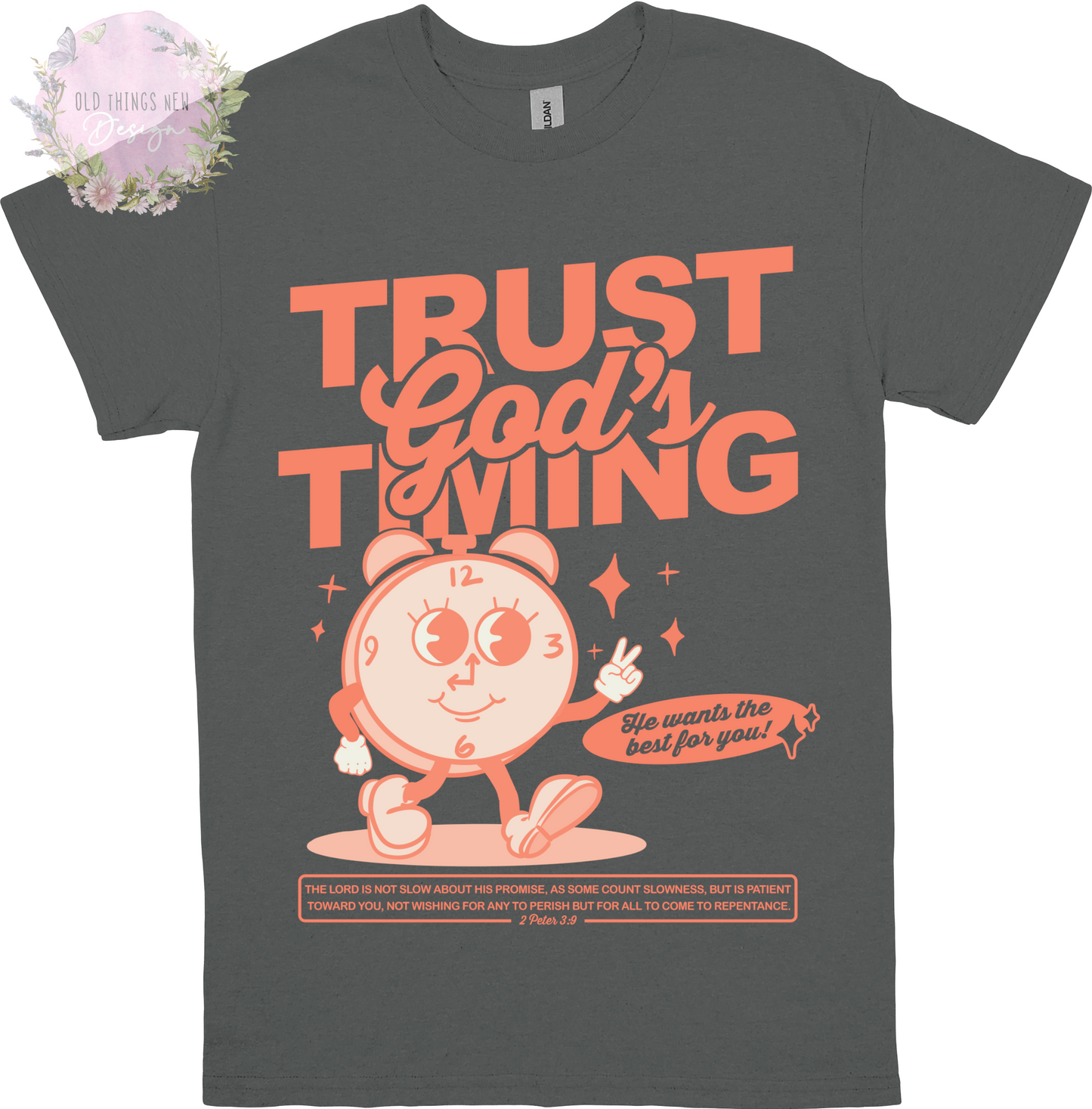 Trust God's Timing (peach) Adults T-Shirt