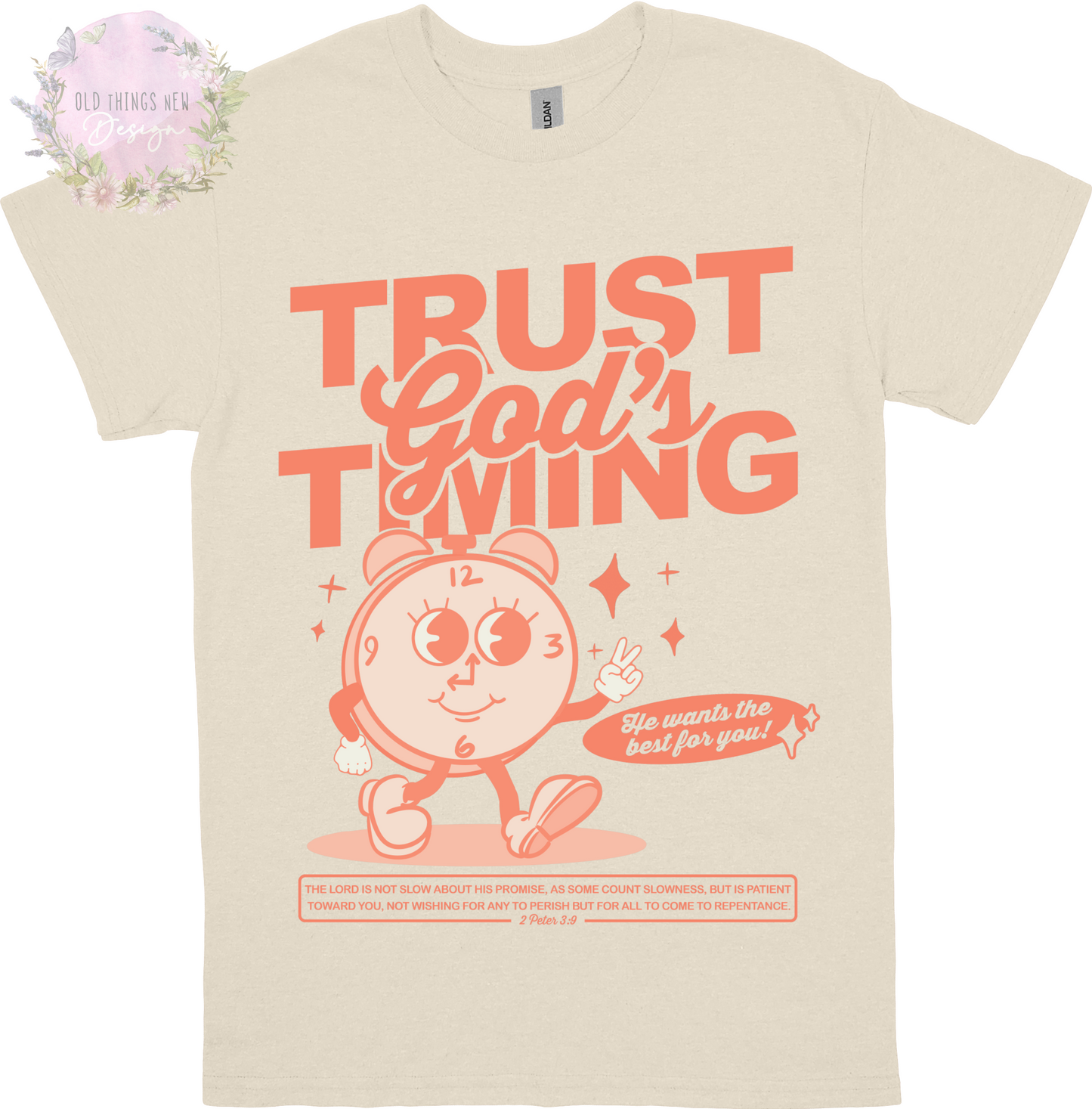 Trust God's Timing (peach) Adults T-Shirt