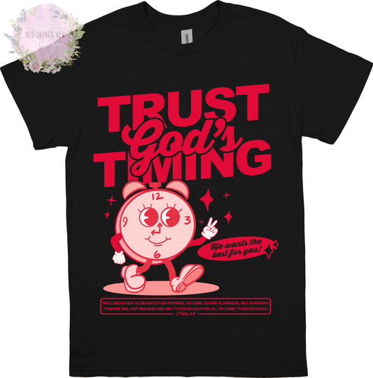 Trust God's Timing (Red) Adults T-Shirt