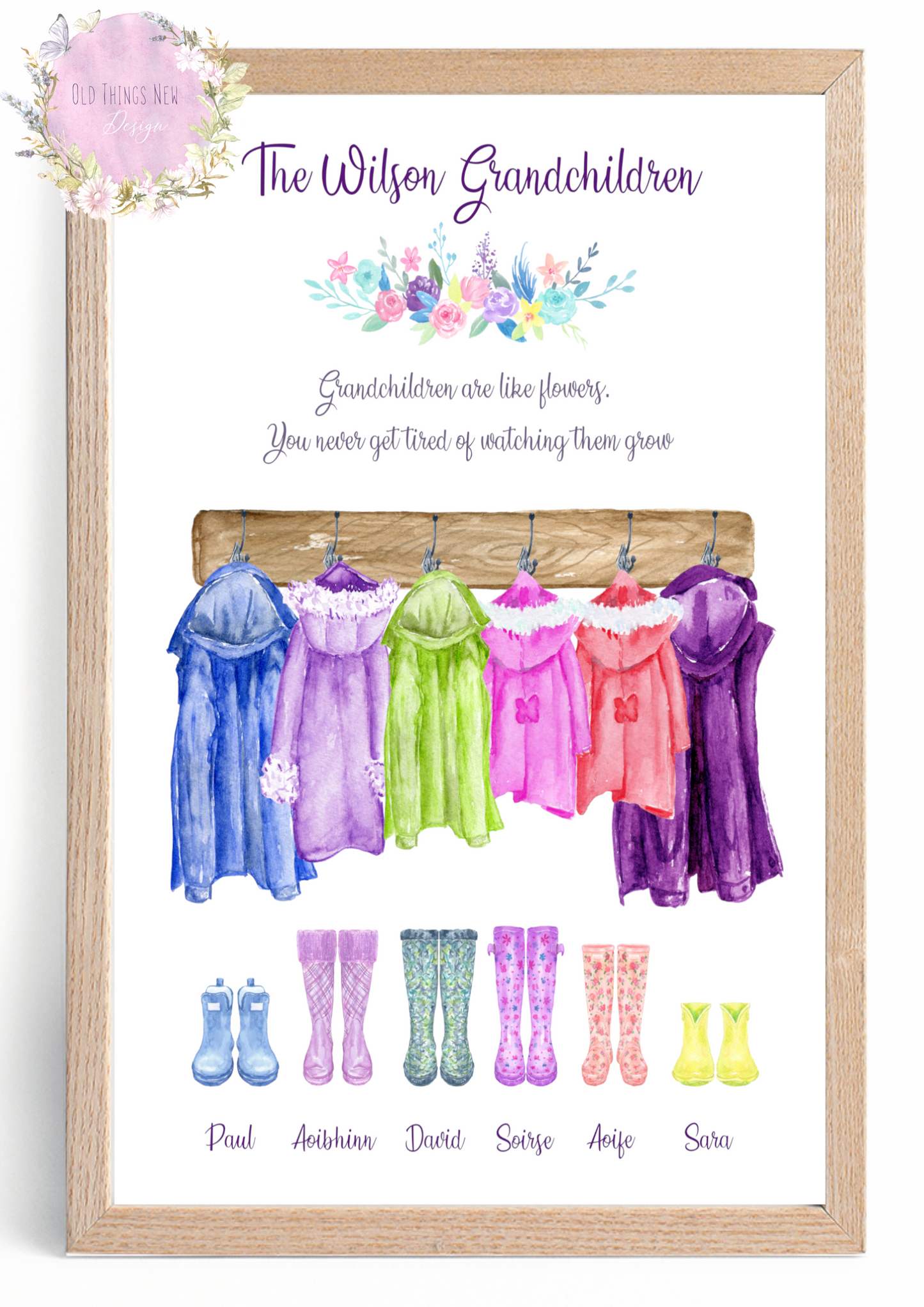Personalised Print For Grandparents- Custom Grandkids welly Family Print